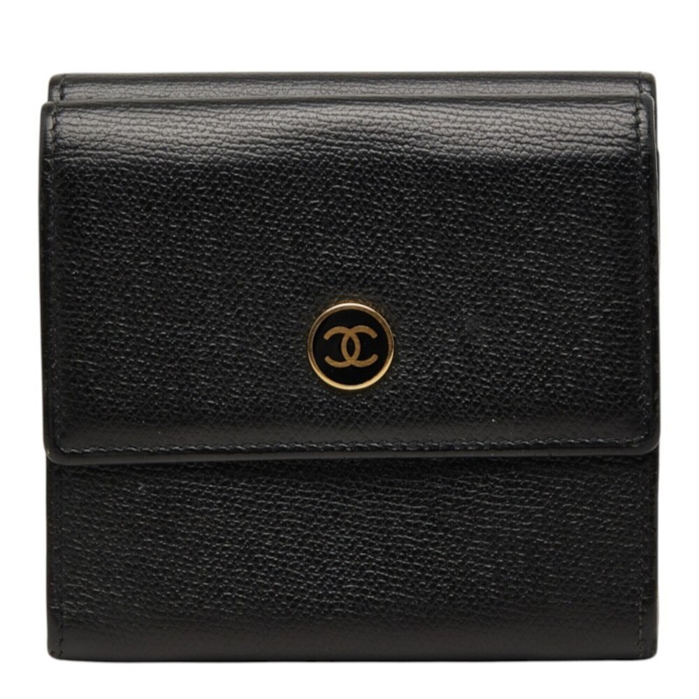 Chanel Coco Mark Bi-fold Wallet, Black and Gold Leather, Women's CHANEL